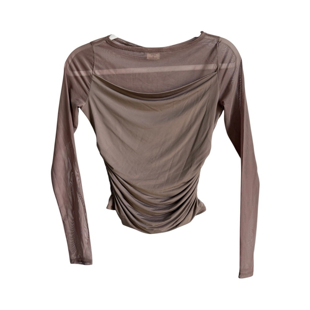 Abercrombie & Fitch Draped Ruched Top Size XS Sheer Mesh Panel Long Sleeve
